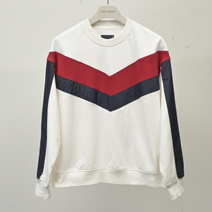 清仓特价ABLE JEANS女士春秋长袖撞色圆领拼接针织水洗套头女卫衣