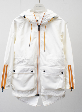 春季新款连帽风衣型夹克ABLE JEANS女外套白色减龄潮流拉链中长款