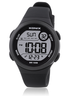 XONIX新款2023简约电子表学生防水运动夜光多组闹铃黑色手表女DAO