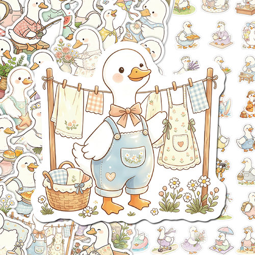 130张闲鹅集LazyGoose贴纸可爱大白鹅日常生活小插画装饰手帐贴纸