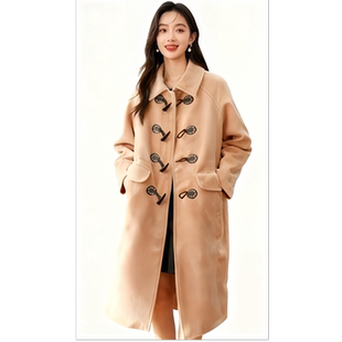 大码羊绒女大衣 牛角扣中长款羊绒大衣 2025秋冬新款羊毛加厚外套