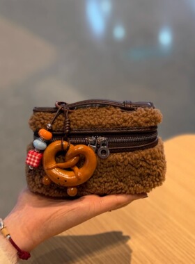 迷你羊羔毛饭盒包真皮链条可爱零钱包小挎包