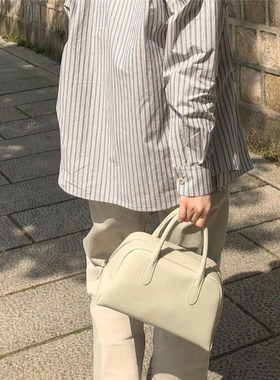 韩国nothing written手提包小众复古高尔夫包大容量牛皮波士顿包