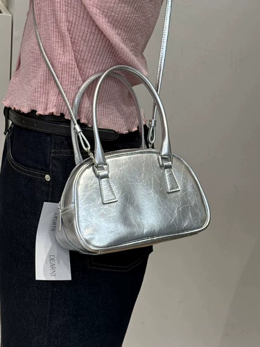 Портативная небольшая дизайнерская серебряная подушка, кожаная сумка через плечо, сумка на одно плечо, Южная Корея, из натуральной кожи