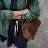 韩国小众nothingwritten麂皮保龄球包手提包复古高尔夫包纯牛皮包