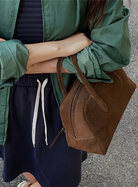 韩国小众nothingwritten麂皮保龄球包手提包复古高尔夫包纯牛皮包