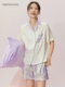 短裤 2025真丝睡衣家居服套装 短袖 紫色翻领拼色女口袋撞色小个子