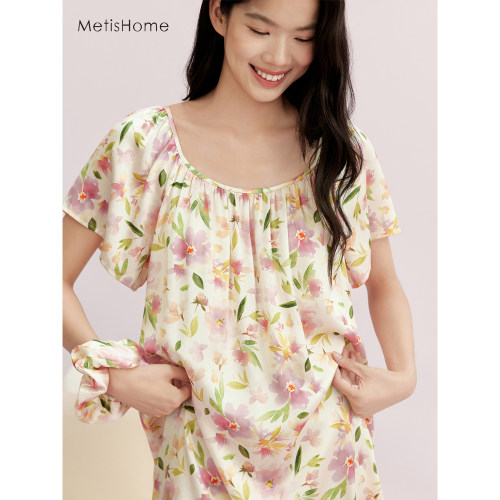 桑蚕丝家居服睡衣短袖大码宽松