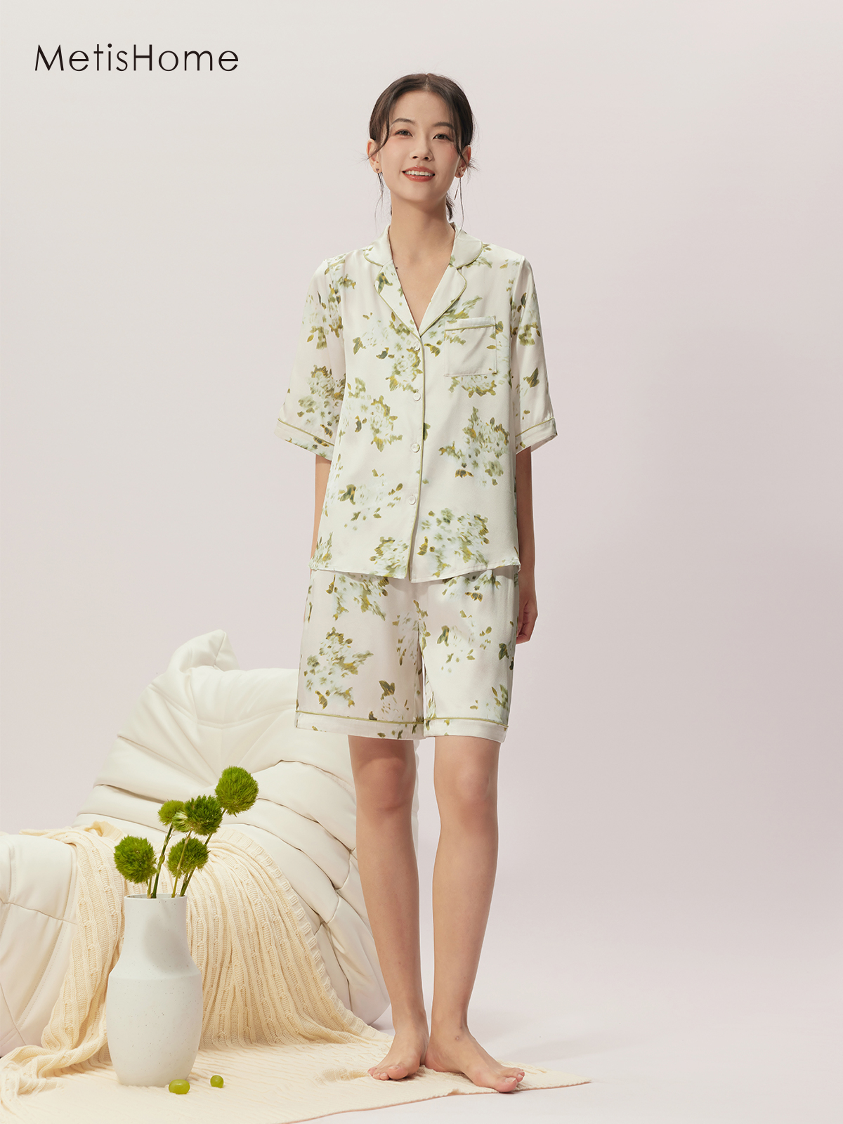 真丝睡衣女套装晕染印花家居服两件套桑蚕丝秋冬2024新款长裤外穿