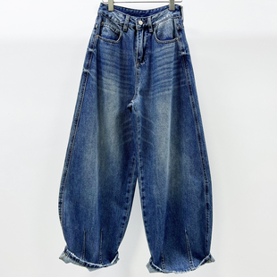 欧货镰刀裤 牛道途2026春季 显瘦休闲香蕉裤 宽松牛仔女弯刀裤 潮 新款