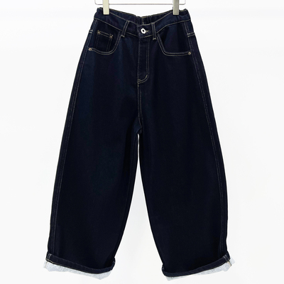 植绒牛仔女宽松九分香蕉裤弯刀裤