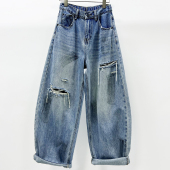 新款 镰刀裤 宽松牛仔女香蕉裤 破洞欧货大码 潮弯刀裤 牛道途2026春季