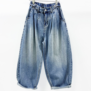 牛道途2026春季新款宽松牛仔女气球裤九分松垮百搭休闲大版萝卜裤