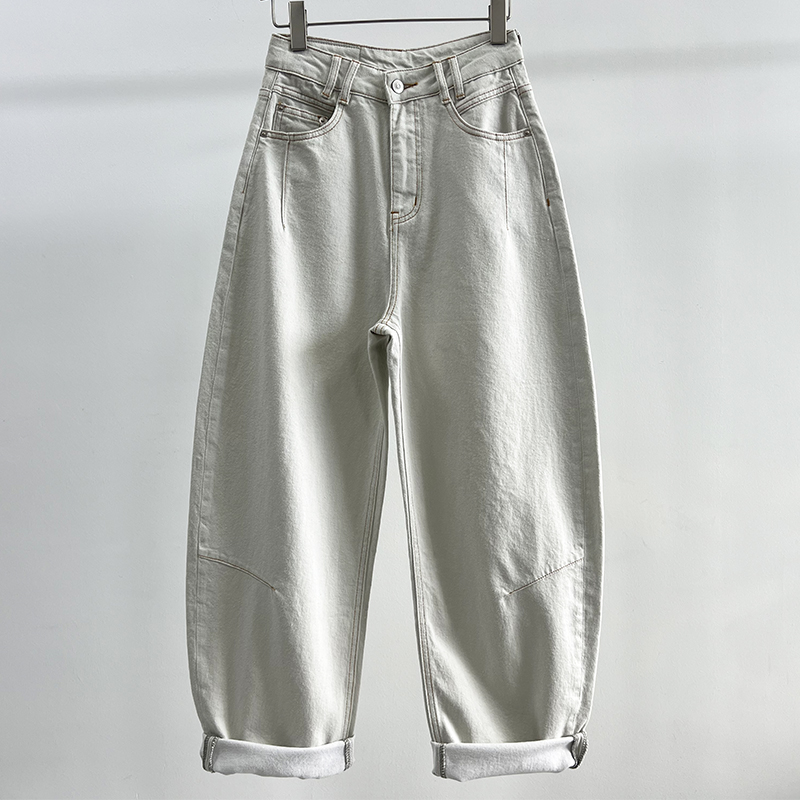 秋白牛仔女香蕉裤宽松显瘦弯刀裤