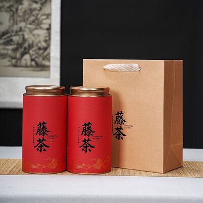 高档纸罐圆牛皮纸罐可定制藤茶湖北恩斯来凤金色红色可套餐包邮