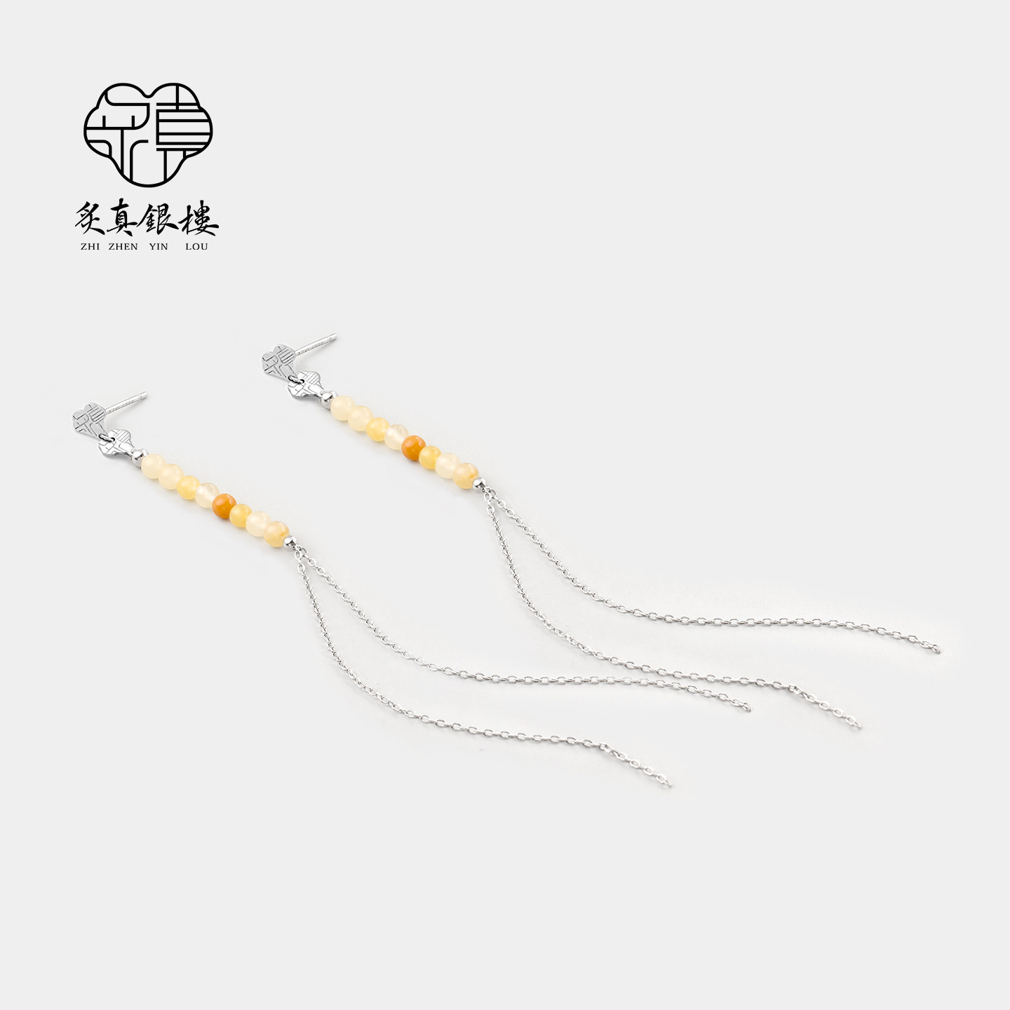 五行天然珍珠耳钉925纯银新中式流苏耳线耳环女款青金石耳钉耳饰