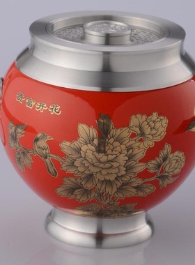 低促百分97.9纯锡陶瓷罐，精品茶叶罐，纯锡茶叶罐，花开富贵