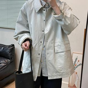 大衣顯瘦上衣 日系復古翻領風衣外套女春秋休閑寬松百搭高級感工裝