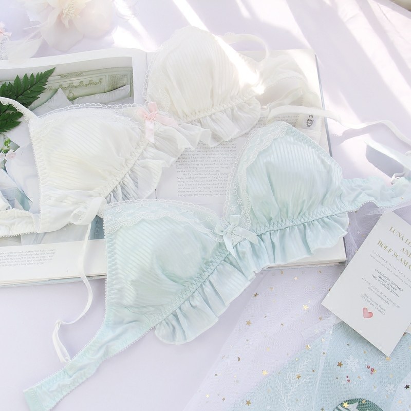 日系白色胸罩薄款少女文胸无钢圈夏季小胸薄模杯学生内衣套装性感