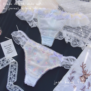 火辣刺绣 高开衩女士内裤 轻奢限定 银丝贴花性感纯欲风蕾丝丁字裤