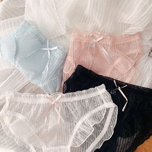 风情海域。气质网纱蕾丝花边性感清凉日系低腰三角女内裤透明棉裆