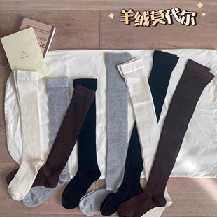 2025春季 薄透精纺山羊绒细条纹堆堆袜长筒袜小腿袜 新款