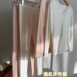 美雅碧发热保暖钩花工艺保暖内衣温感皮肤衣蕾丝上衣打底裤 套装