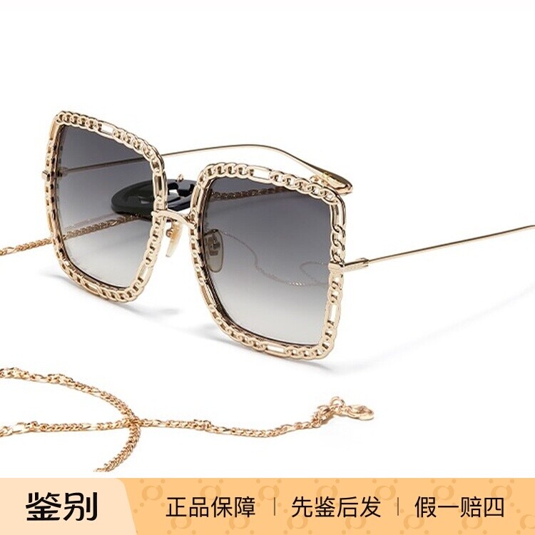 Gucci新款古驰时尚大框方形太阳眼镜吊坠项链女款爱心墨镜GG1033S