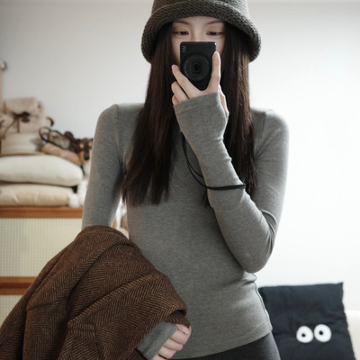 灰色高领保暖内搭打底衫女