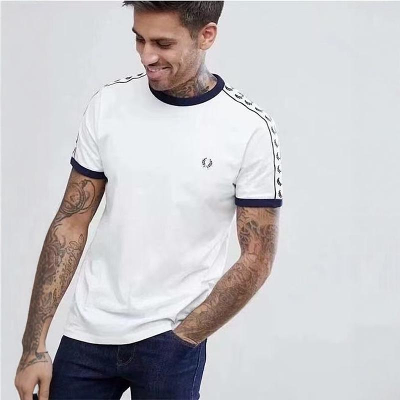 2025年春季热销新款麦穗派瑞刺绣男士修身黑色绣花圆领短袖t恤衫