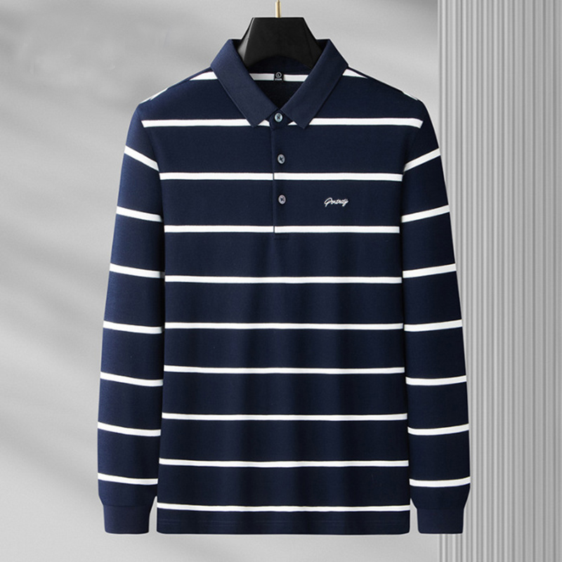 新款男丝光棉长袖翻领刺绣上衣衫