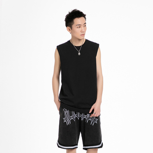 埃森图夏季230g纯棉坎肩男士背心宽松透气简约运动休闲无袖t恤