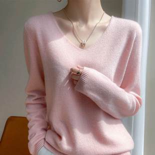 女毛衣薄款 内搭打底衫 慵懒针织衫 羊毛衫 宽松大码 V领柔软山羊绒衫