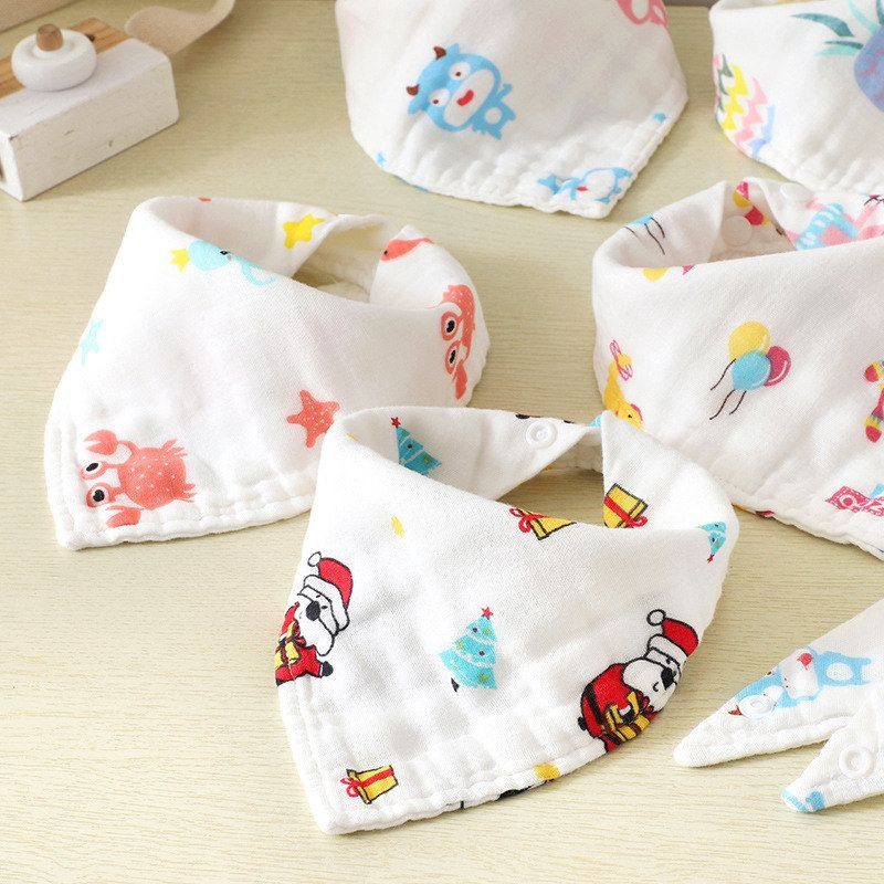 水洗纱布三角巾高密双面卡通印花婴儿围嘴婴幼新生儿宝宝围兜毛巾