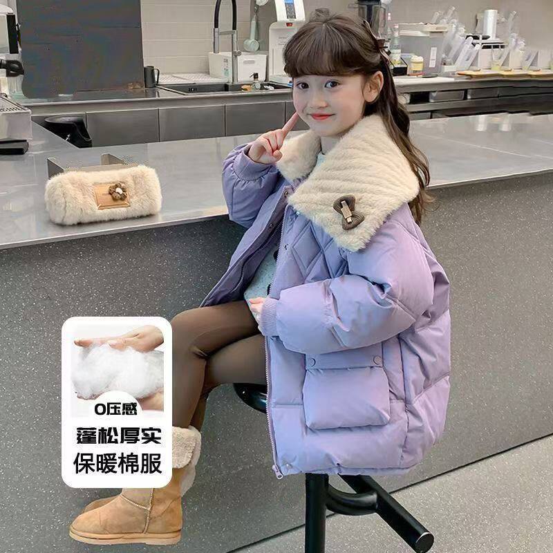 秋冬女童棉服香港潮流儿童外套加厚大毛领棉衣保暖女孩棉袄亲子装