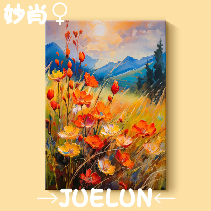 花开富贵风景手绘油画自然风光艺术肌理感客厅装饰画书房花卉挂画