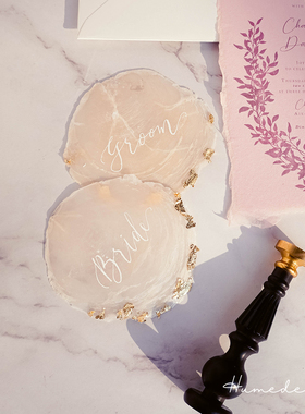 ins定制海边户外婚礼书法名字酒店新娘新郎宾客席位卡拍摄道具