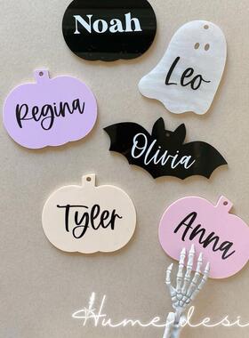 定制名字儿童万圣节南瓜蝙蝠幽灵装饰挂牌子礼物氛围布置拍照道具