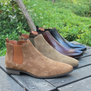切尔西靴英伦复古短靴休闲高帮男鞋 男靴马丁靴国外同步 真皮时尚