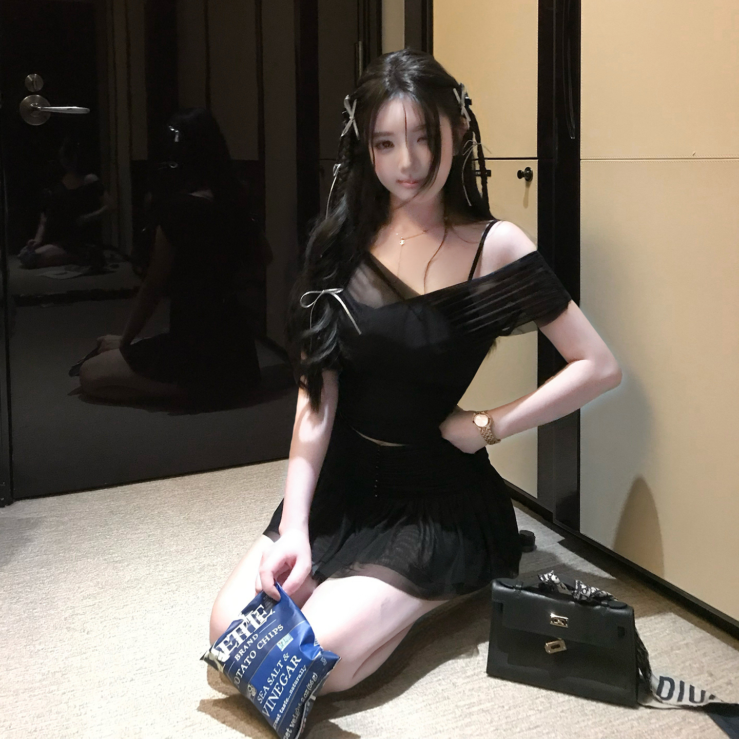MISSCHANGE网纱上衣+半裙两件套