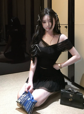 【梦境芭蕾】MISS CHANGE/嗲欲v领多穿法假两件网纱+半裙两件套