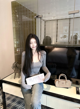 【撩欲姐姐】MISS CHANGE/天丝山羊绒大U领收腰曲线超薄保暖上衣