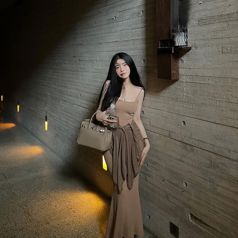 嗲欲鱼尾裙纯色欣欣子泰奶茶色