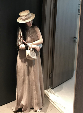 【浅滩美人】MISS CHANGE/精棉定染米红飘带v领宽松气质连衣裙