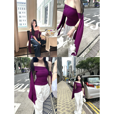 MISSCHANGE斜肩双飘带无袖上衣