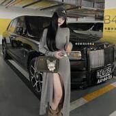 肯豆裙 MISS CHANGE 纯欲性感高开叉长袖 收腰包臀连衣裙