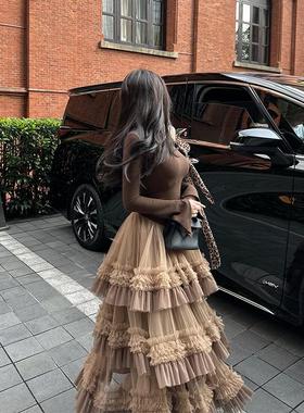 MISS CHANGE【韶华繁梦】特调木咖超重工多层蛋糕蓬蓬裙半身长裙