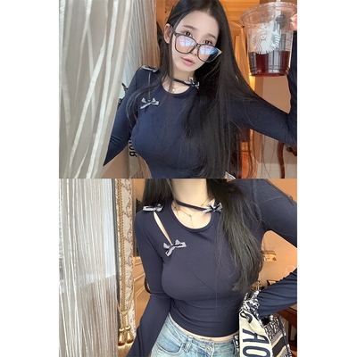 MISSCHANGE镂空蝴蝶结长袖上衣