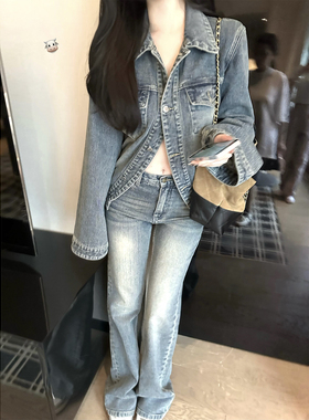 【牛仔计划长腿裤】MISS CHANGE/定染美式复古牛仔喇叭长裤