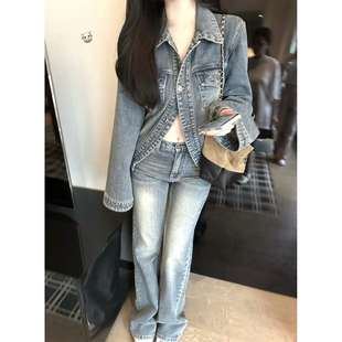 定染美式 CHANGE MISS 复古牛仔喇叭长裤 牛仔计划长腿裤